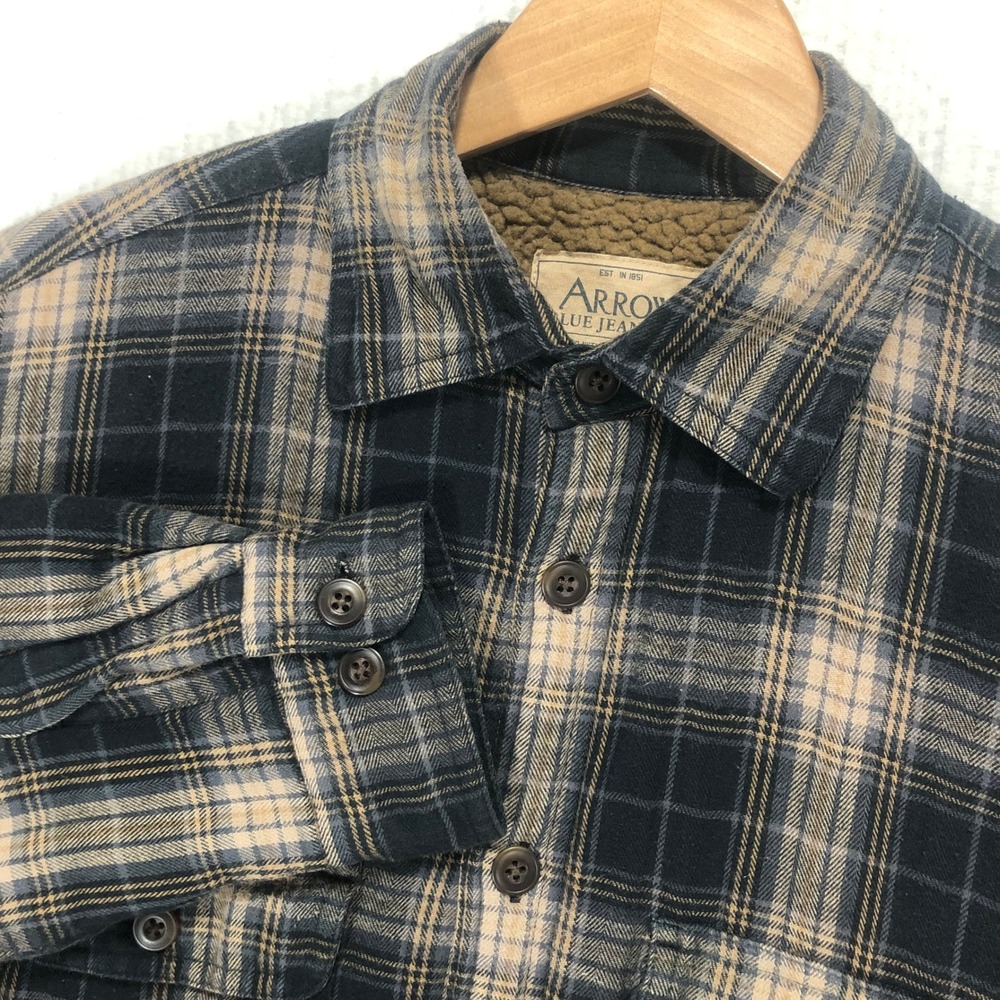 Arrow Blue Jeans Co. Workwear Mens Small Plaid Flannel Sherpa Lined Shirt Jacket